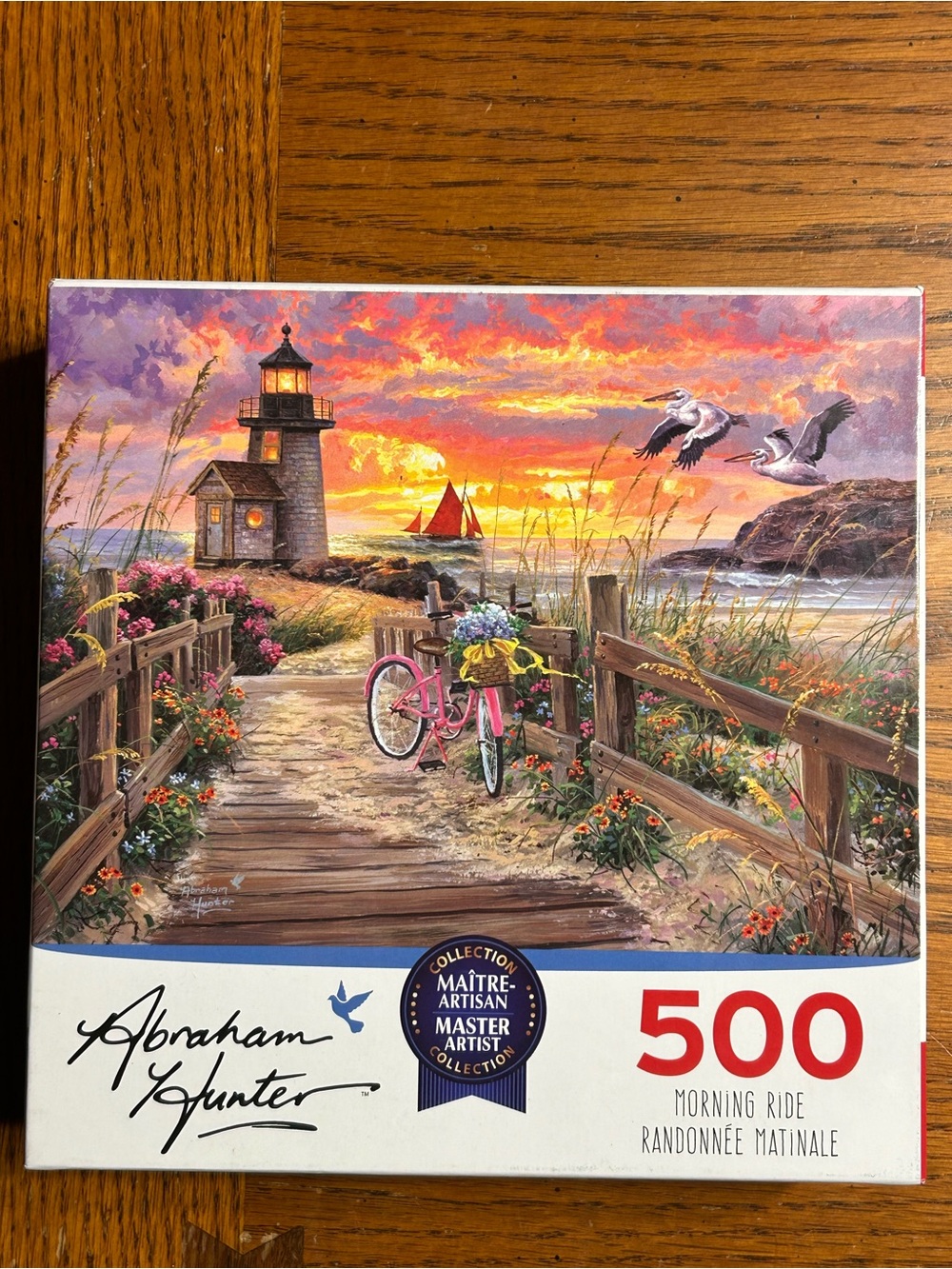 Abraham Hunter 'Morning Ride' 500-Piece Puzzle - Pink Bicycle Sunset